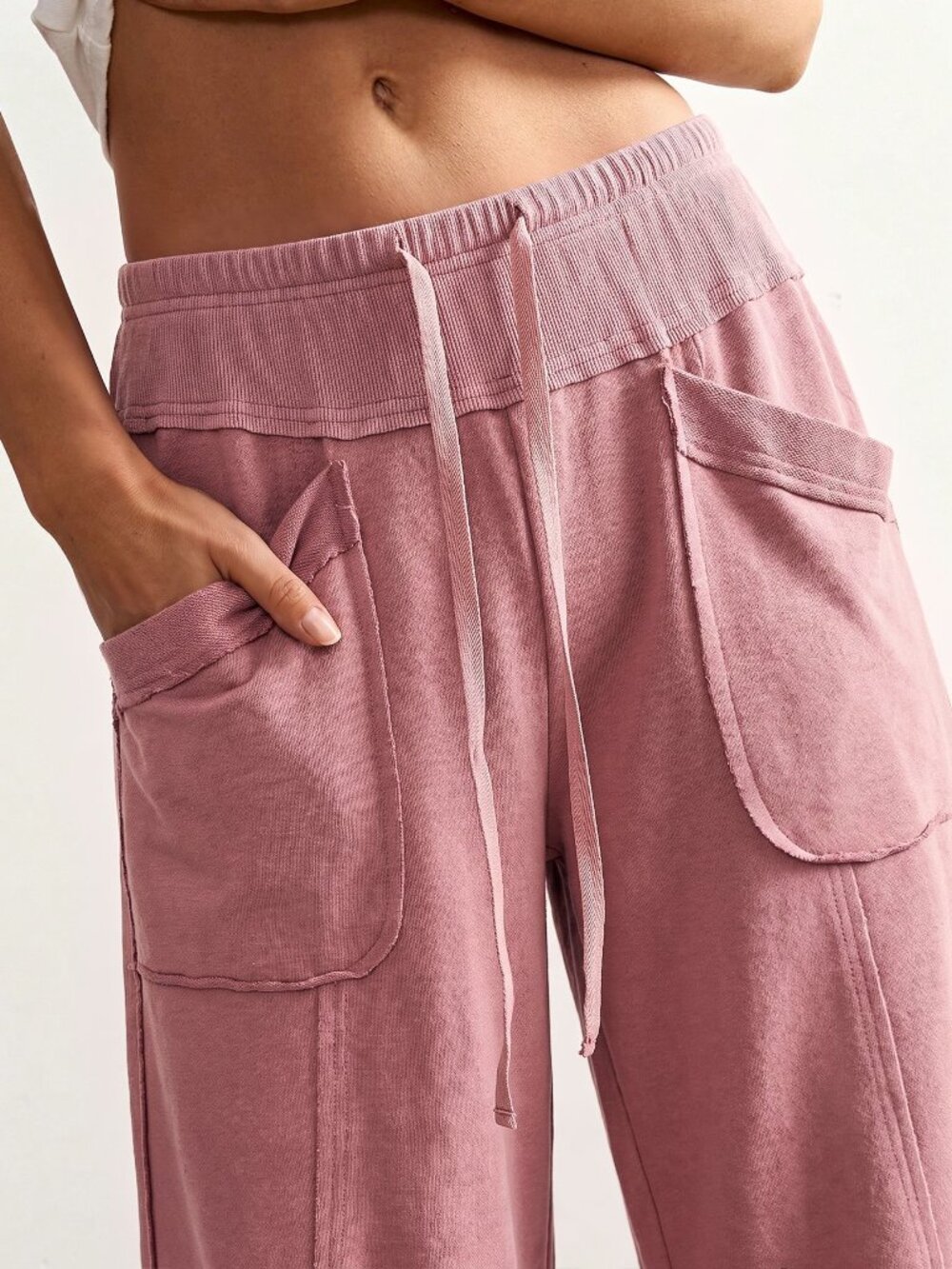 Pink Casual Women's Loose Low Waist Wide Leg Long Pants - Picture 3 of 8